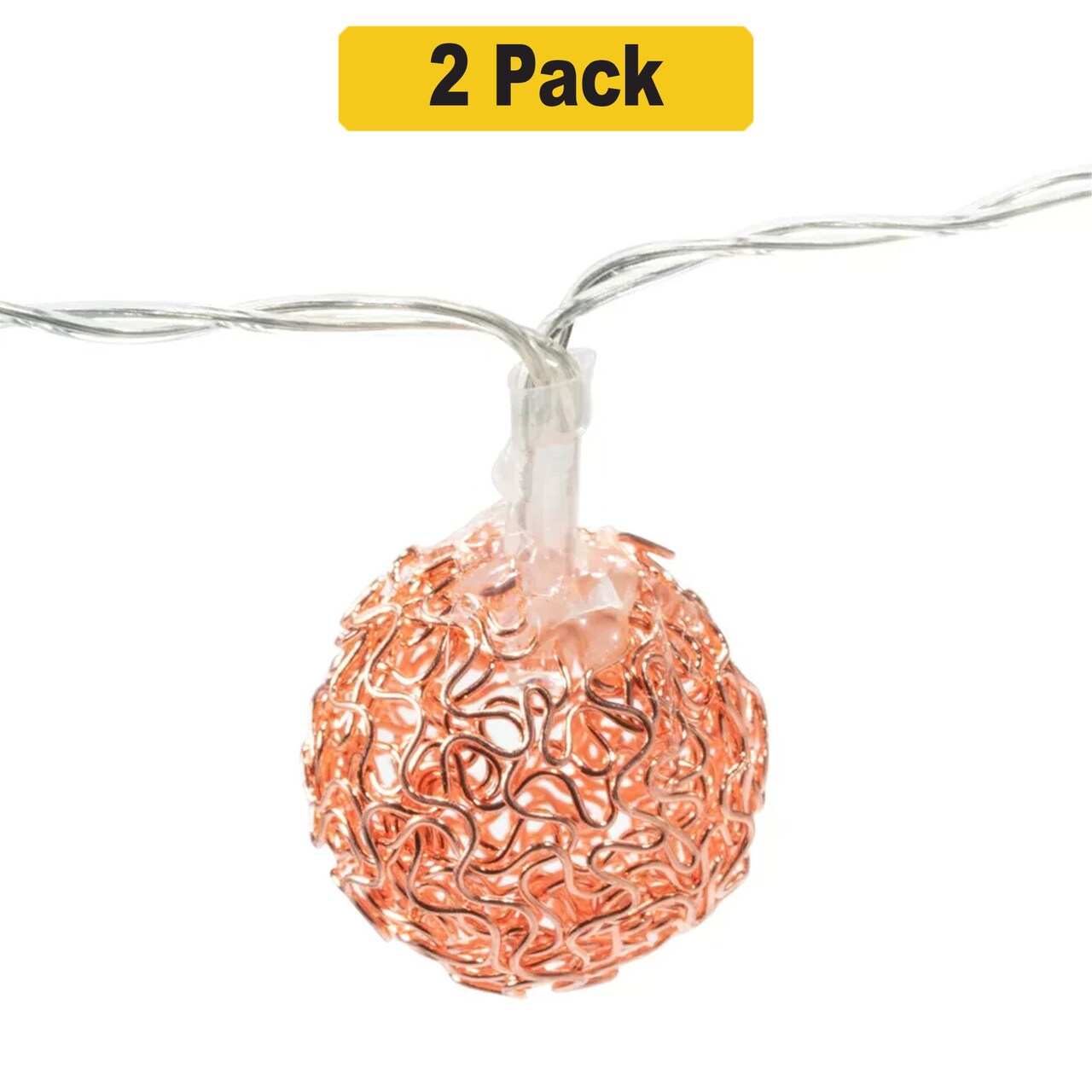 Stylish Rose Gold Woven Ball Lights — 10 LEDs with Battery Pack